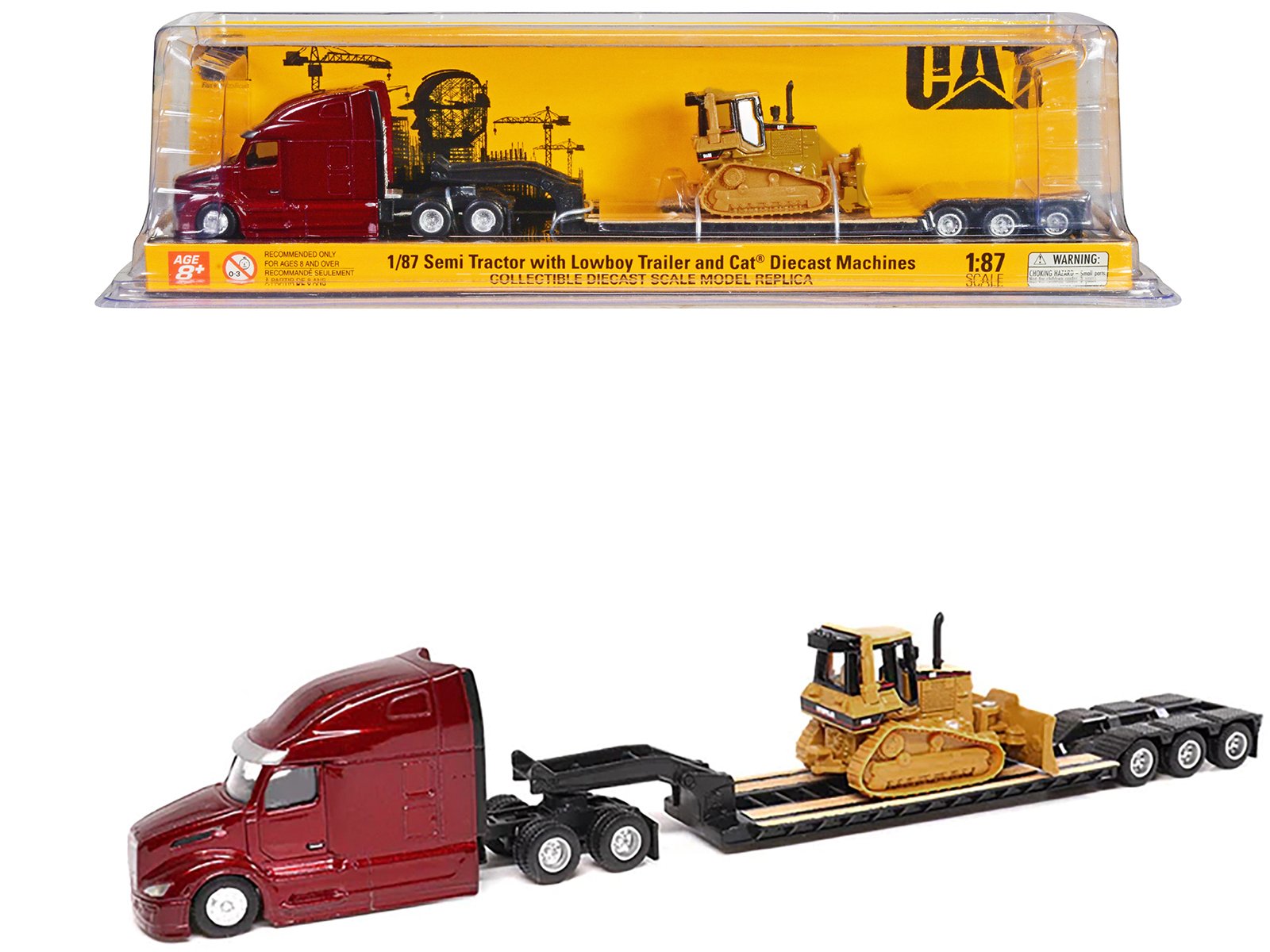 peterbilt 579 ultraloft tandem tractor red metallic with lowboy trailer and cat d5m dozer yellow 1/87 (ho) diecast model by diecast masters peterbilt 579 ultraloft tandem tractor red metallic with lowboy trailer and cat d5m dozer yellow 1/87 (ho) diecast model by diecast masters