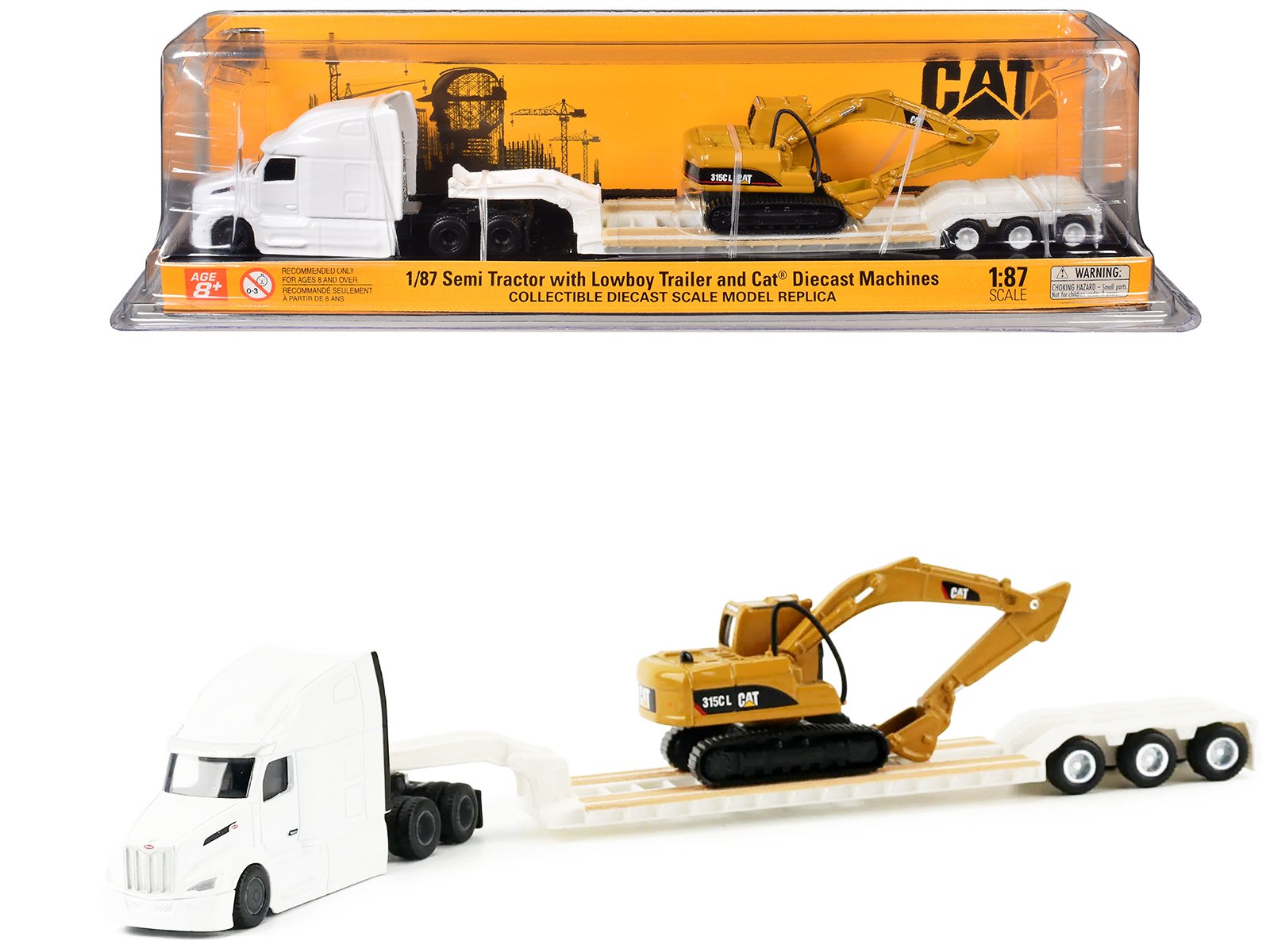 peterbilt 579 tractor white with lowboy trailer and cat 315c excavator yellow 1/87 (ho) diecast model by diecast masters peterbilt 579 tractor white with lowboy trailer and cat 315c excavator yellow 1/87 (ho) diecast model by diecast masters