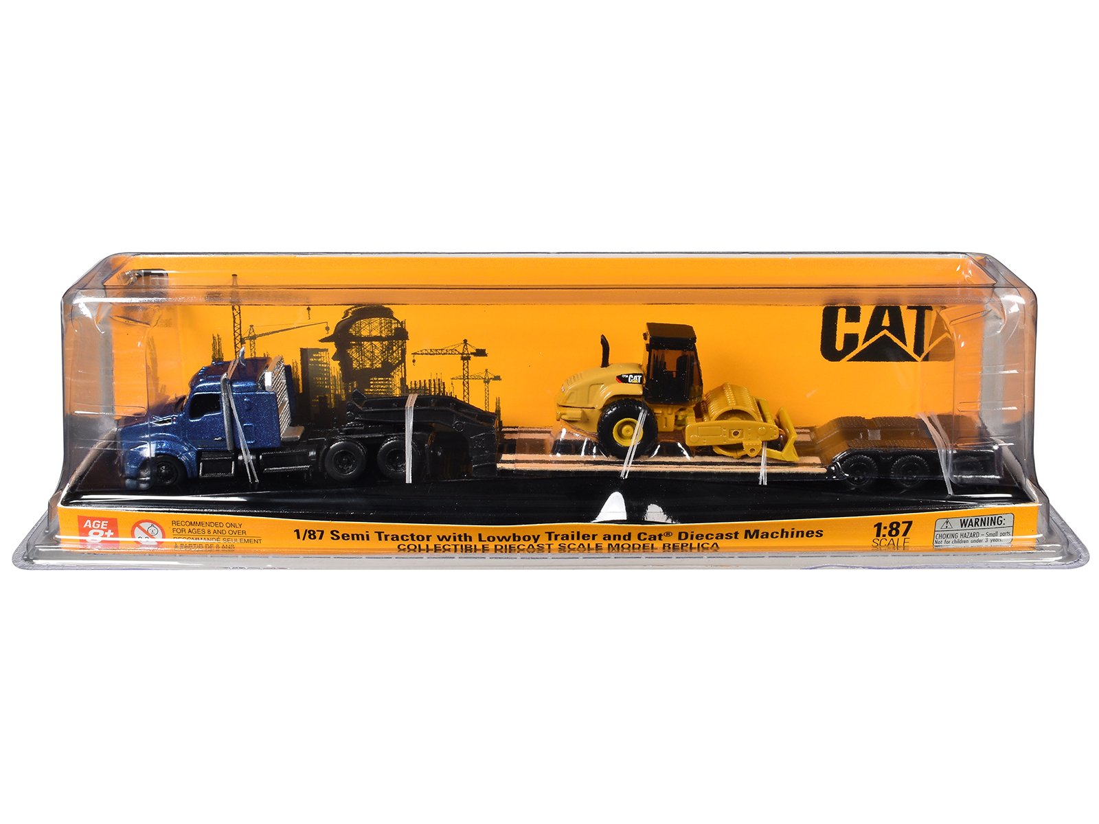 kenworth t880 tractor blue metallic with lowboy trailer and cat padfoot roller yellow 1/87 (ho) diecast model by diecast masters kenworth t880 tractor blue metallic with lowboy trailer and cat padfoot roller yellow 1/87 (ho) diecast model by diecast masters