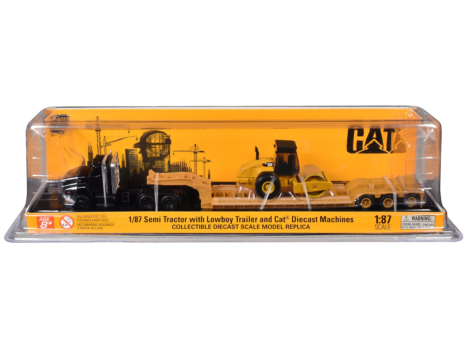 kenworth t880 tractor black with lowboy trailer and cat roller yellow 1/87 (ho) diecast model by diecast masters kenworth t880 tractor black with lowboy trailer and cat roller yellow 1/87 (ho) diecast model by diecast masters