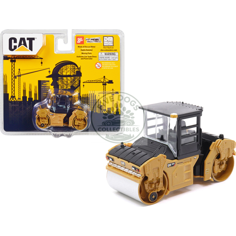 cat caterpillar cb 13 tandem vibratory roller with cab yellow and black 1/64 diecast model by diecast masters