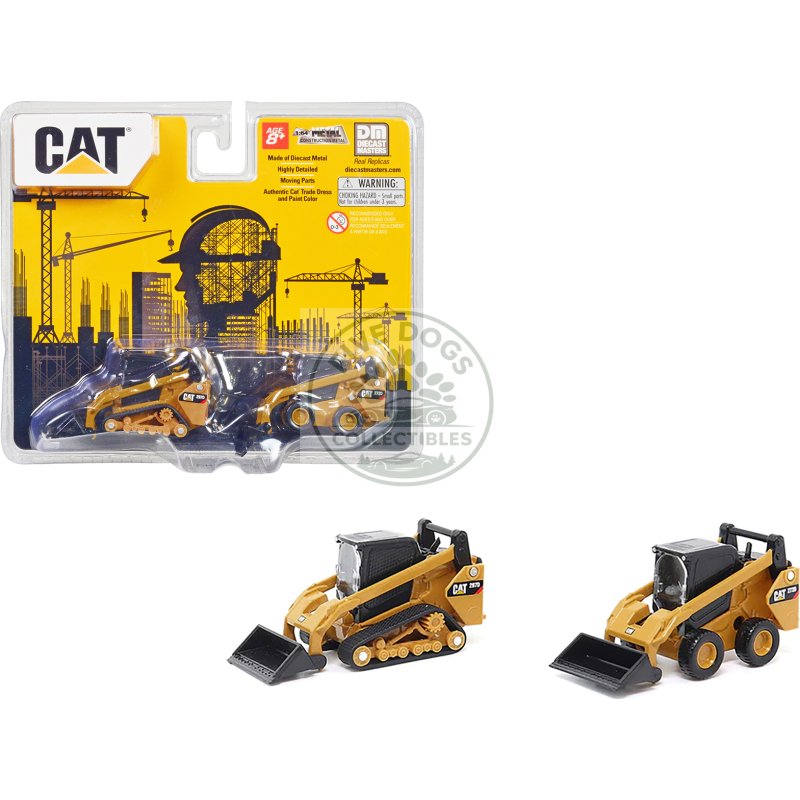 cat caterpillar 272d2 skid steer loader yellow and cat caterpillar 297d2 compact track loader yellow set of 2 pieces 1/64 diecast models by diecast masters