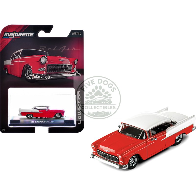 1955 chevrolet bel air red and white "collection" series 1/64 diecast model car by majorette