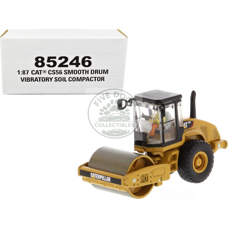 cat caterpillar cs56 smooth drum vibratory soil compactor with operator "high line" series 1/87 (ho) scale diecast model by diecast masters