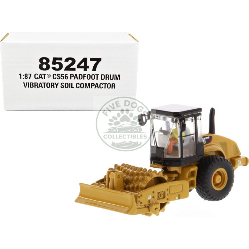 cat caterpillar cs56 padfoot drum vibratory soil compactor with operator "high line" series 1/87 (ho) scale diecast model by diecast masters