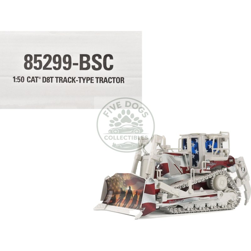 cat caterpillar d8t track type tractor with single shank ripper "brent scarbrough & co." patriotic livery "high line" series 1/50 diecast model by diecast masters