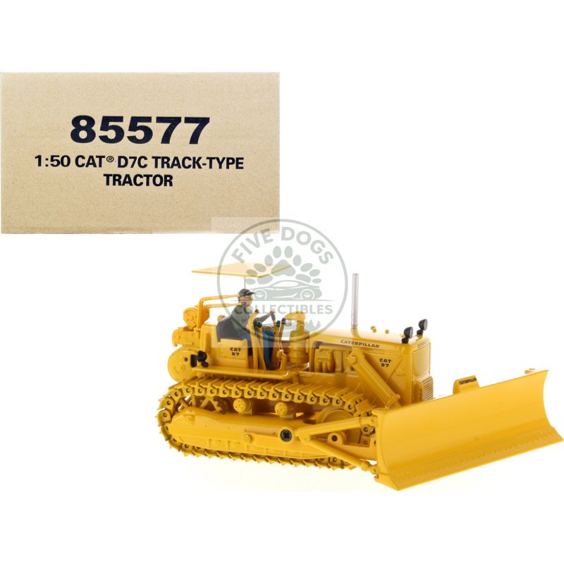 cat caterpillar d7c track type tractor dozer yellow with operator "vintage series" 1/50 diecast model by diecast masters