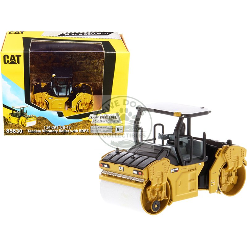 cat caterpillar cb 13 tandem vibratory roller with rops "play & collect!" series 1/64 diecast model by diecast masters