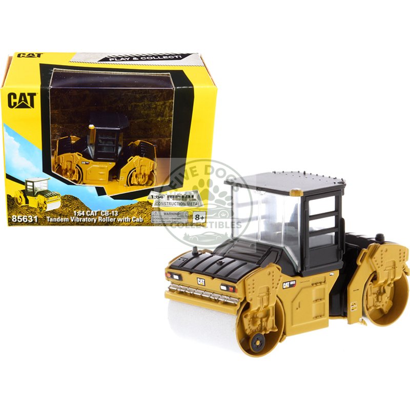 cat caterpillar cb 13 tandem vibratory roller with cab "play & collect!" series 1/64 diecast model by diecast masters