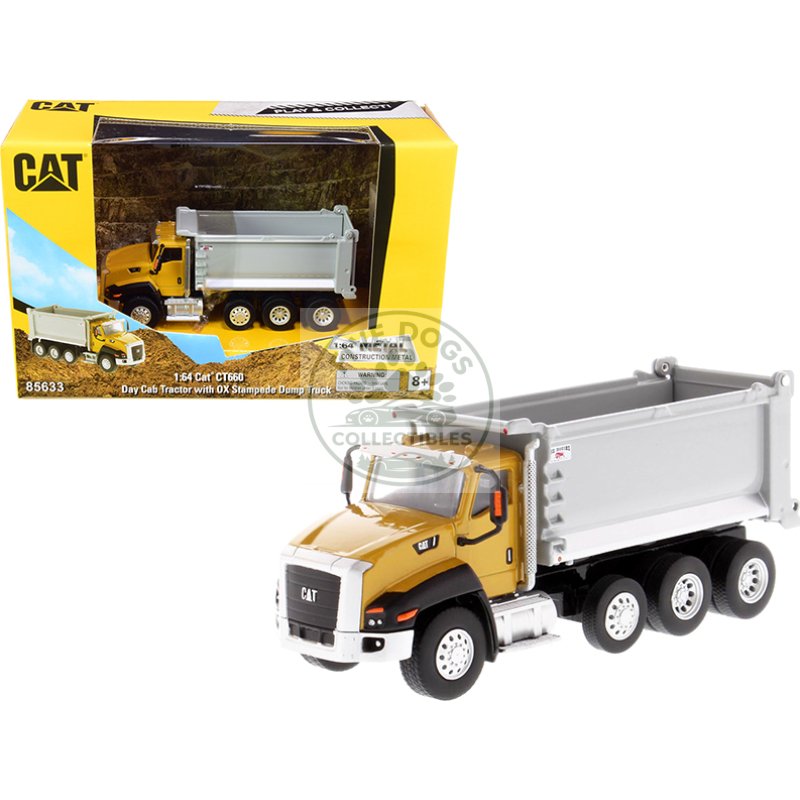 cat caterpillar ct660 day cab tractor with ox stampede dump truck "play & collect!" series 1/64 diecast model by diecast masters