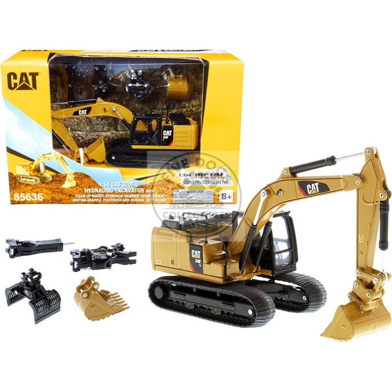 cat caterpillar 320f l hydraulic tracked excavator with 5 work tools "play & collect!" 1/64 diecast model by diecast masters