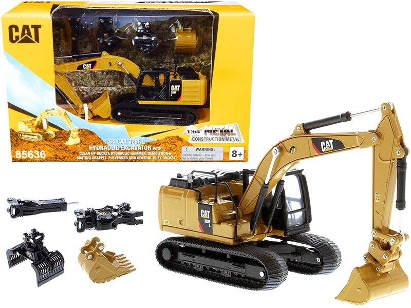 cat caterpillar 320f l hydraulic tracked excavator with 5 work tools "play & collect!" 1/64 diecast model by diecast masters cat caterpillar 320f l hydraulic tracked excavator with 5 work tools "play & collect!" 1/64 diecast model by diecast masters