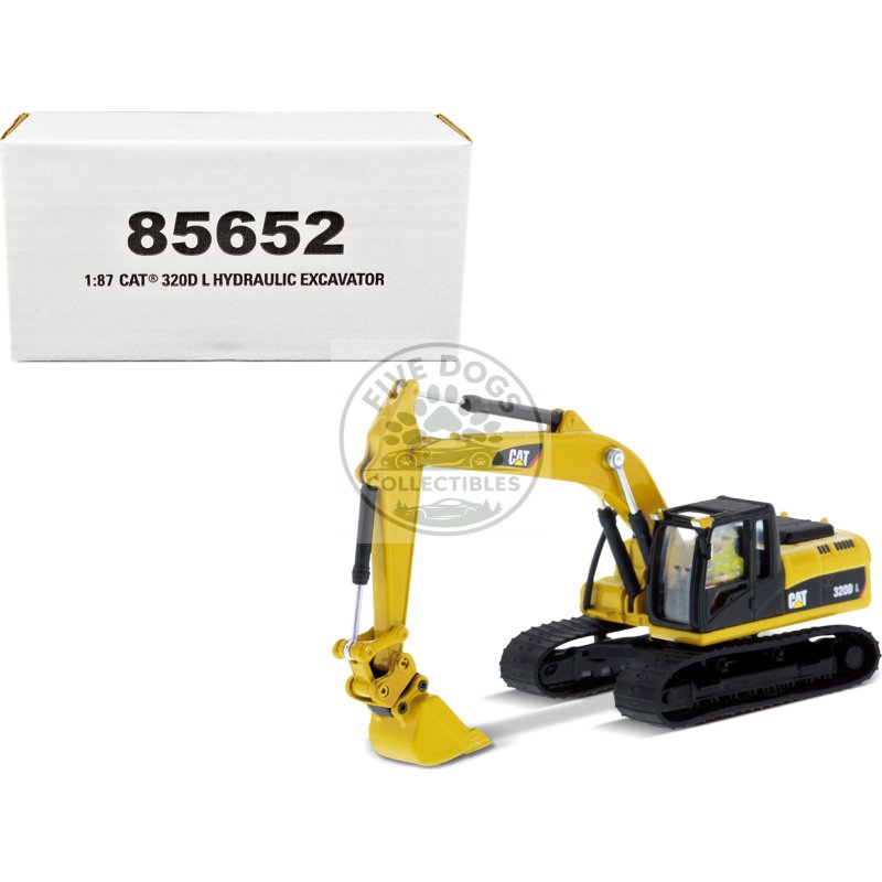 cat caterpillar 320d l hydraulic excavator with multiple work tools and operator "high line" series 1/87 (ho) scale diecast model by diecast masters