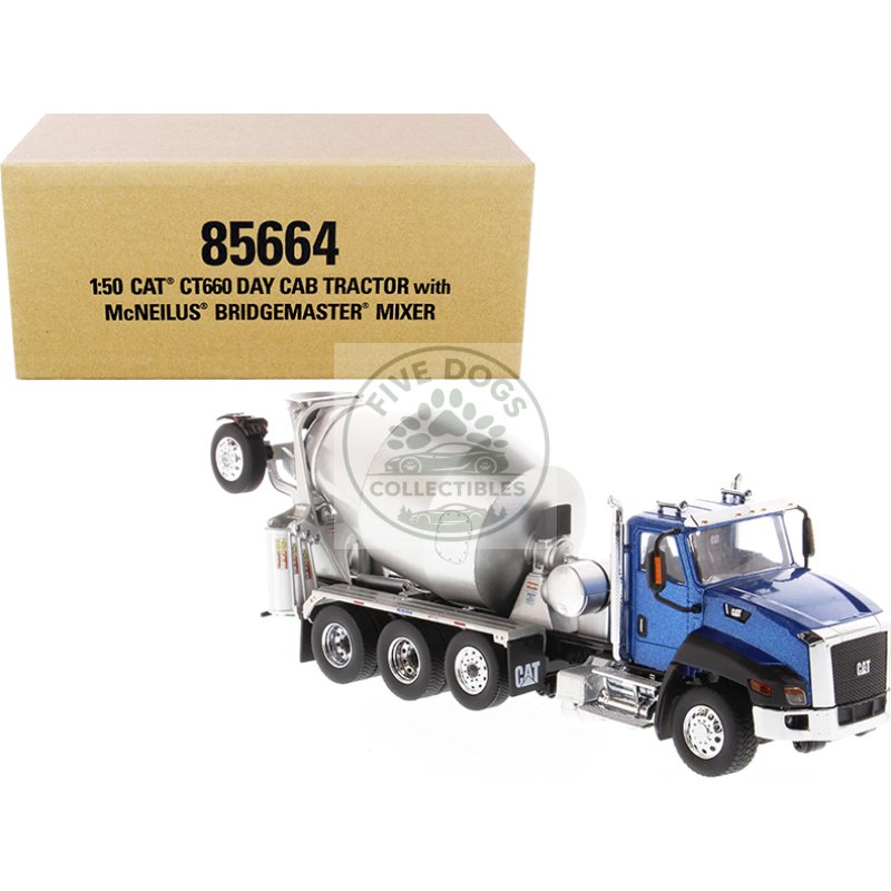 cat caterpillar ct660 day cab tractor with mcneilus concrete mixer truck blue metallic 1/50 diecast model by diecast masters
