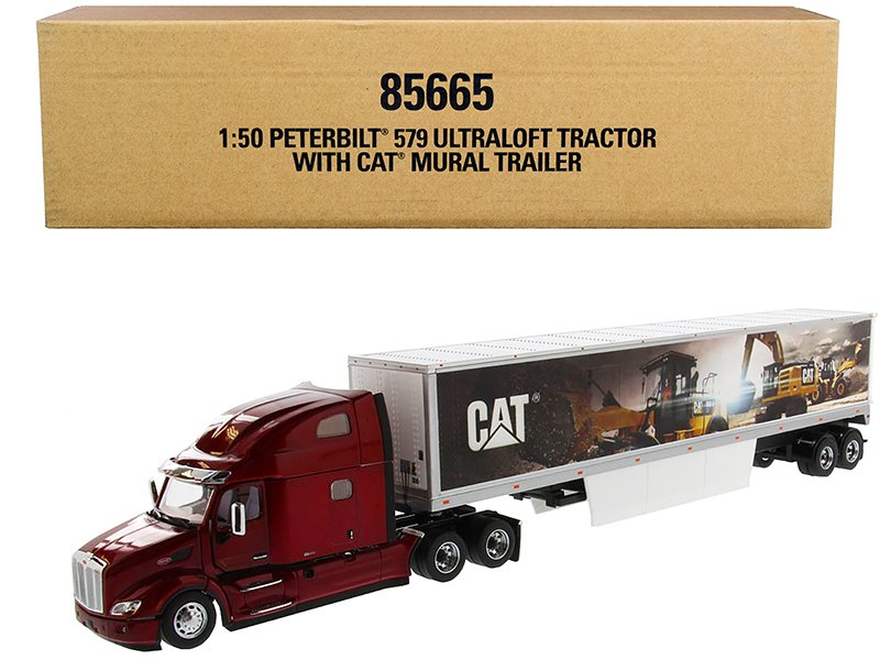 peterbilt 579 ultraloft truck tractor red with "cat caterpillar" mural dry van trailer "transport series" 1/50 diecast model by diecast masters peterbilt 579 ultraloft truck tractor red with "cat caterpillar" mural dry van trailer "transport series" 1/50 diecast model by diecast masters