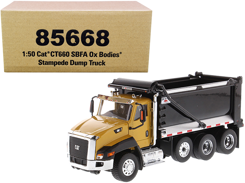 cat caterpillar ct660 sbfa with ox bodies stampede dump truck yellow and black 1/50 diecast model by diecast masters cat caterpillar ct660 sbfa with ox bodies stampede dump truck yellow and black 1/50 diecast model by diecast masters