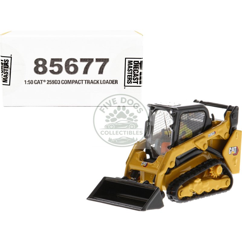 cat caterpillar 259d3 compact track loader with work tools and operator yellow "high line series" 1/50 diecast model by diecast masters