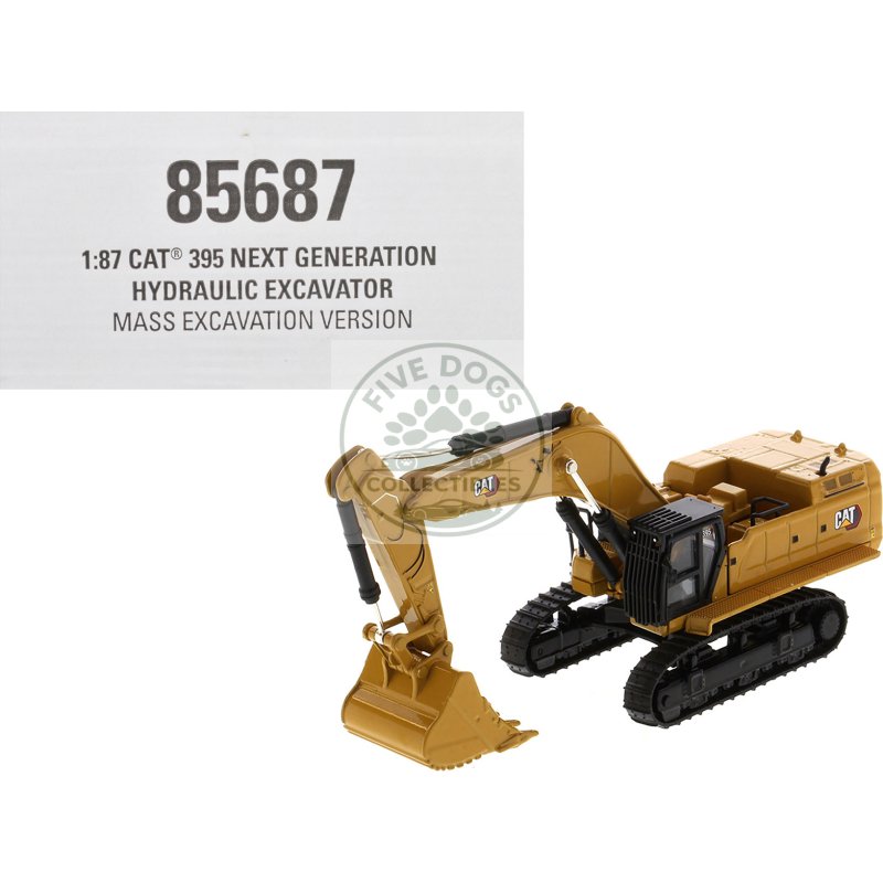 cat caterpillar 395 next generation hydraulic excavator (mass excavation version) yellow "high line series" 1/87 (ho) scale diecast model by diecast masters