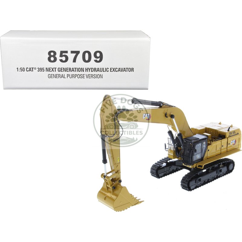 cat caterpillar 395 next generation hydraulic excavator (general purpose version) yellow with operator and additional tools "high line" series 1/50 diecast model by diecast masters