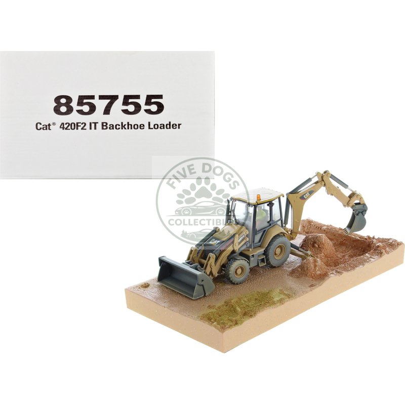 cat caterpillar 420f2 it backhoe loader with operator yellow "weathered series" 1/50 diecast model by diecast masters
