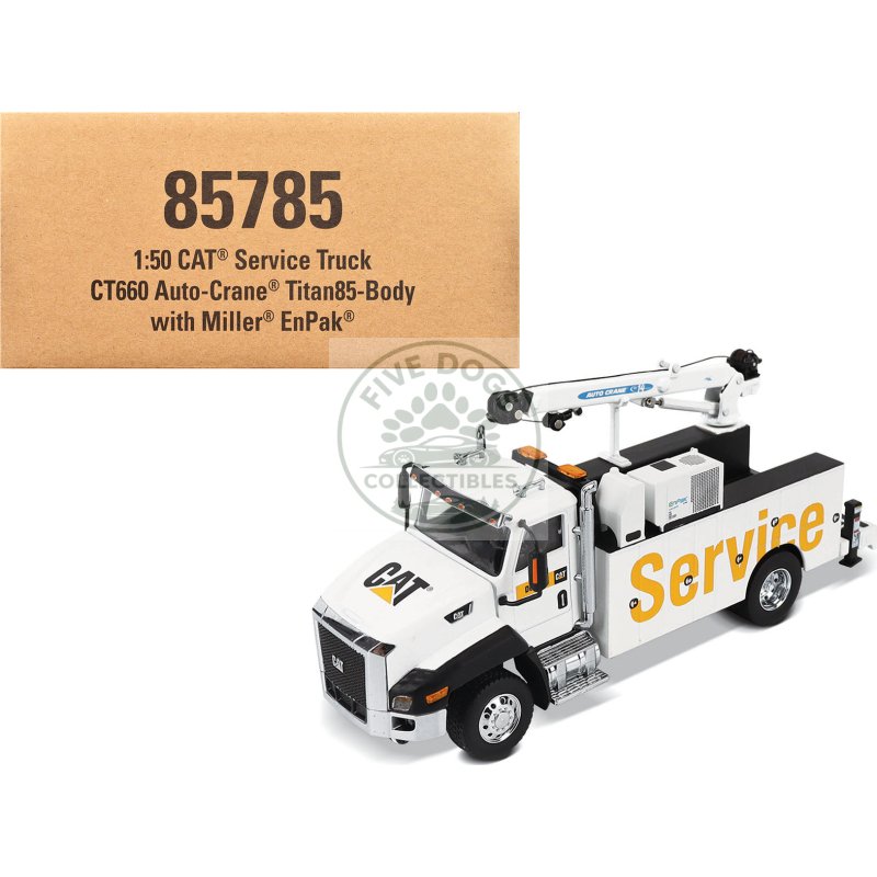 cat caterpillar ct660 auto crane titan 85 truck with miller enpak white "transport series" 1/50 diecast model by diecast masters