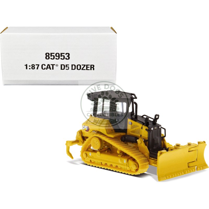 cat caterpillar d5 track type dozer yellow with fine grading undercarriage and foldable blade "high line series" 1/87 (ho) scale diecast model by diecast masters