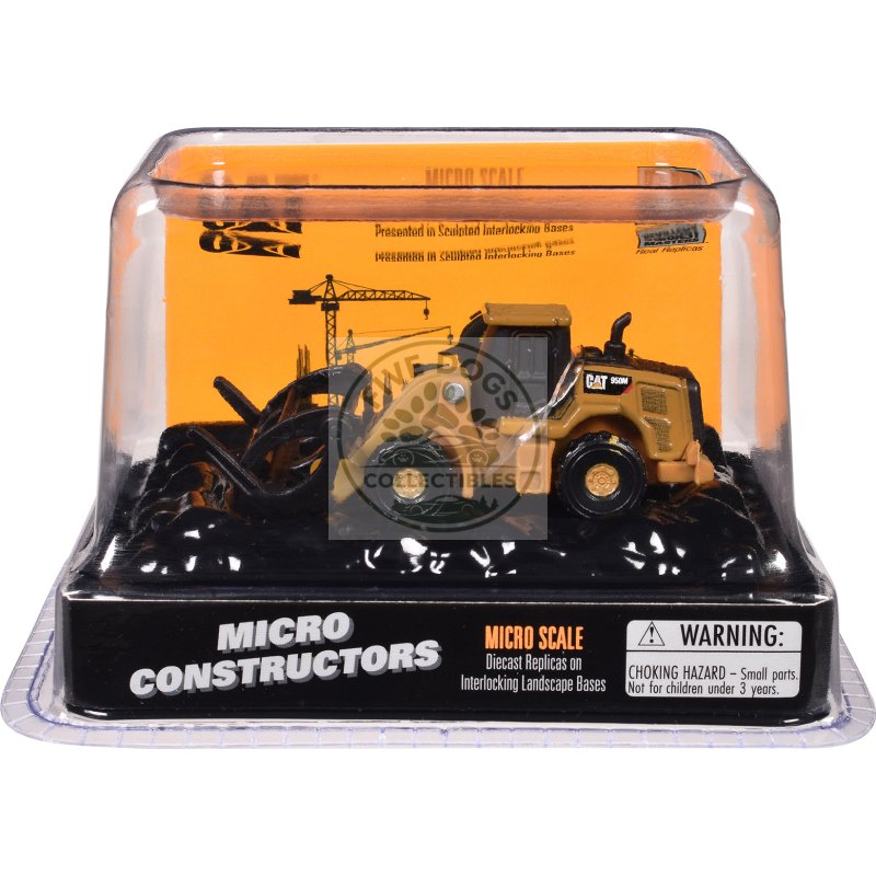 cat caterpillar 950m wheel loader (log fork version) yellow "micro constructor" series diecast model by diecast masters