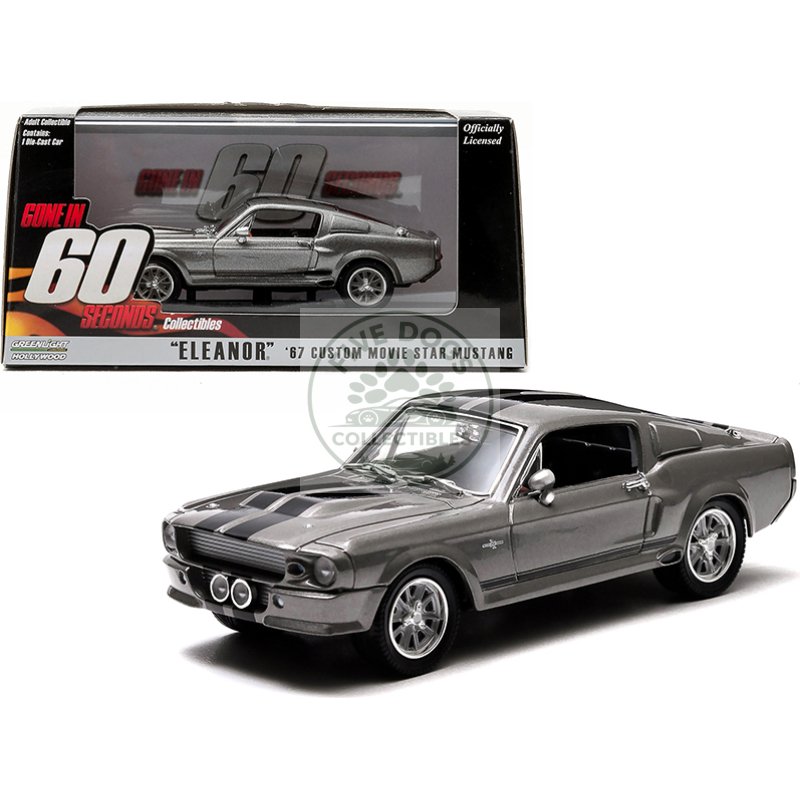 1967 ford mustang custom "eleanor" gray metallic with black stripes "gone in 60 seconds" (2000) movie 1/43 diecast model car by greenlight