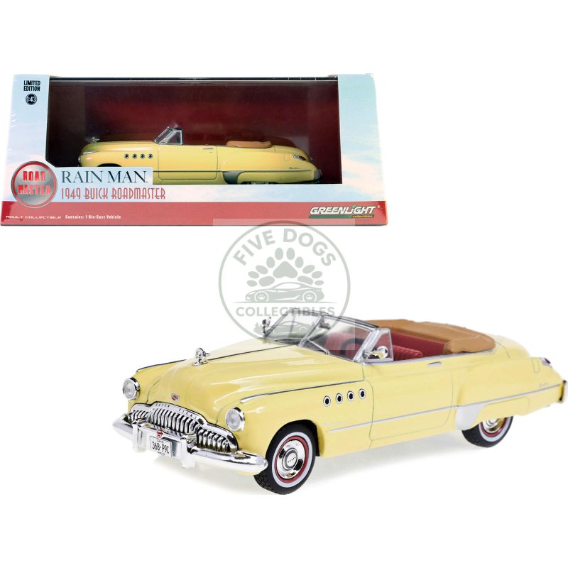 charlie babbitt's 1949 buick roadmaster convertible cream with red interior "rain man" (1988) movie 1/43 diecast model car by greenlight
