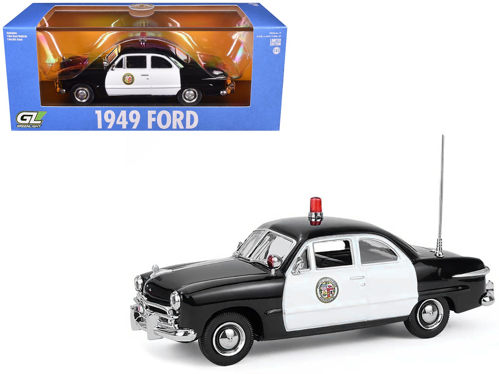 1949 ford custom police car "lapd (los angeles police department)" black and white 1/43 diecast model car by greenlight 1949 ford custom police car "lapd (los angeles police department)" black and white 1/43 diecast model car by greenlight