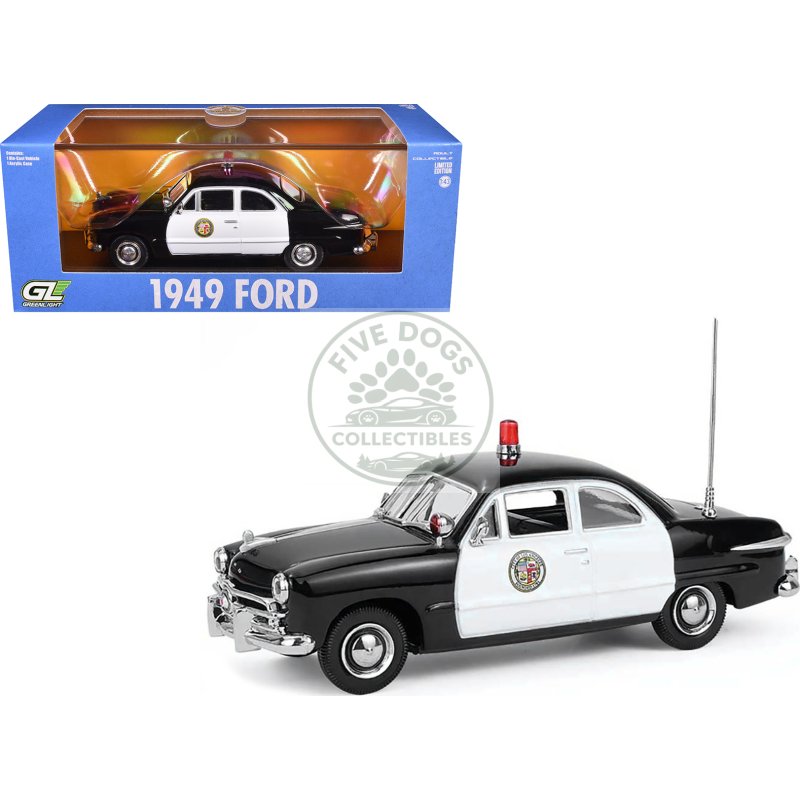 1949 ford custom police car "lapd (los angeles police department)" black and white 1/43 diecast model car by greenlight