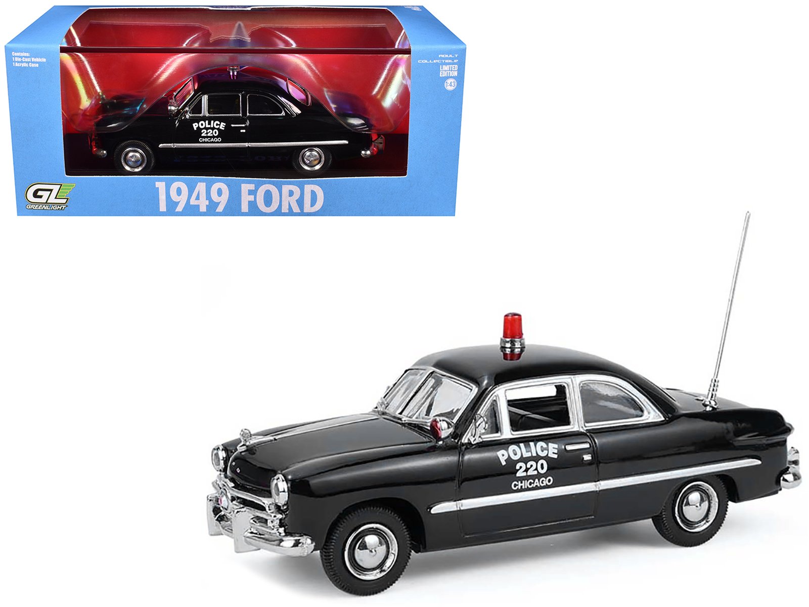 1949 ford custom police car "chicago police department" black 1/64 diecast model car by greenlight 1949 ford custom police car "chicago police department" black 1/64 diecast model car by greenlight