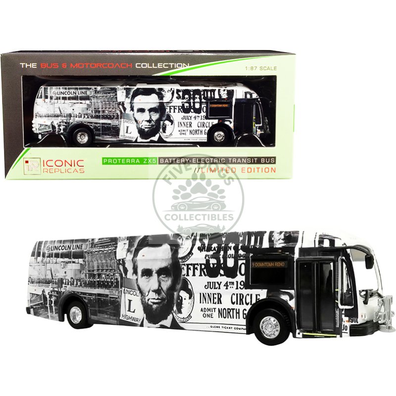 proterra zx5 battery electric transit bus #9 "downtown reno" "lincoln line" (nevada) "the bus & motorcoach collection" 1/87 (ho) diecast model by iconic replicas