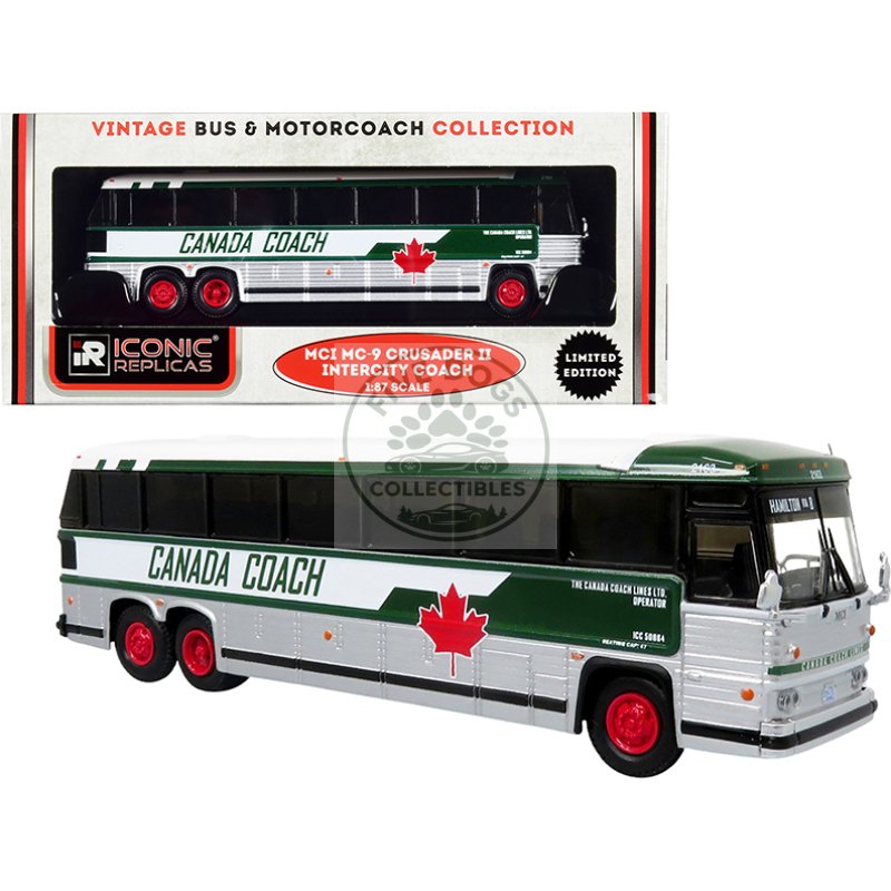 1980 mci mc 9 crusader ii intercity coach bus "hamilton via 8" "canada coach" "vintage bus & motorcoach collection" 1/87 (ho) diecast model by iconic replicas