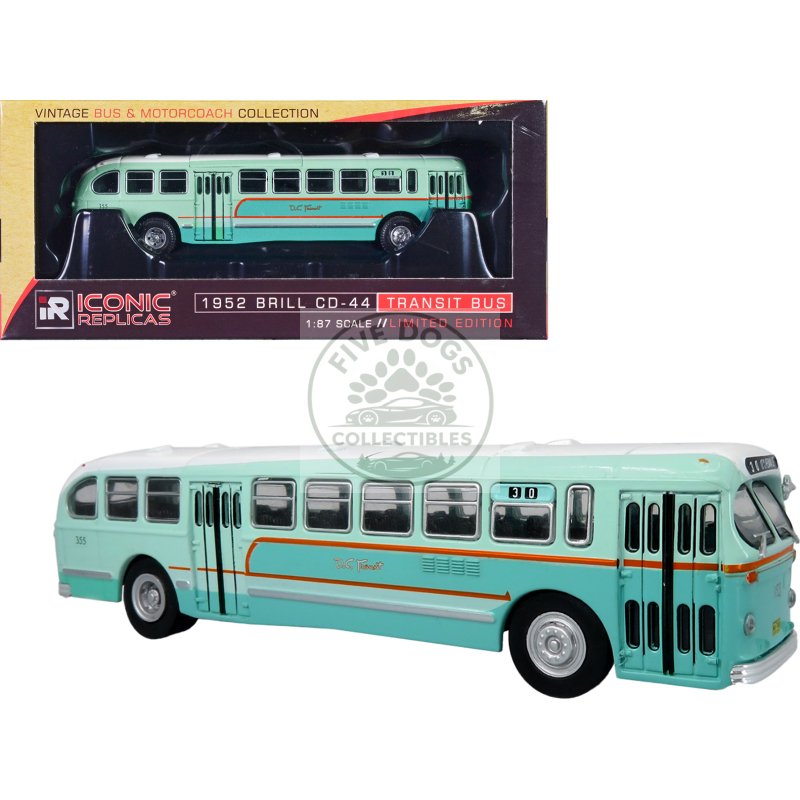 1952 ccf brill cd 44 transit bus dc transit "30 17th & penna se" "vintage bus & motorcoach collection" 1/87 (ho) diecast model by iconic replicas