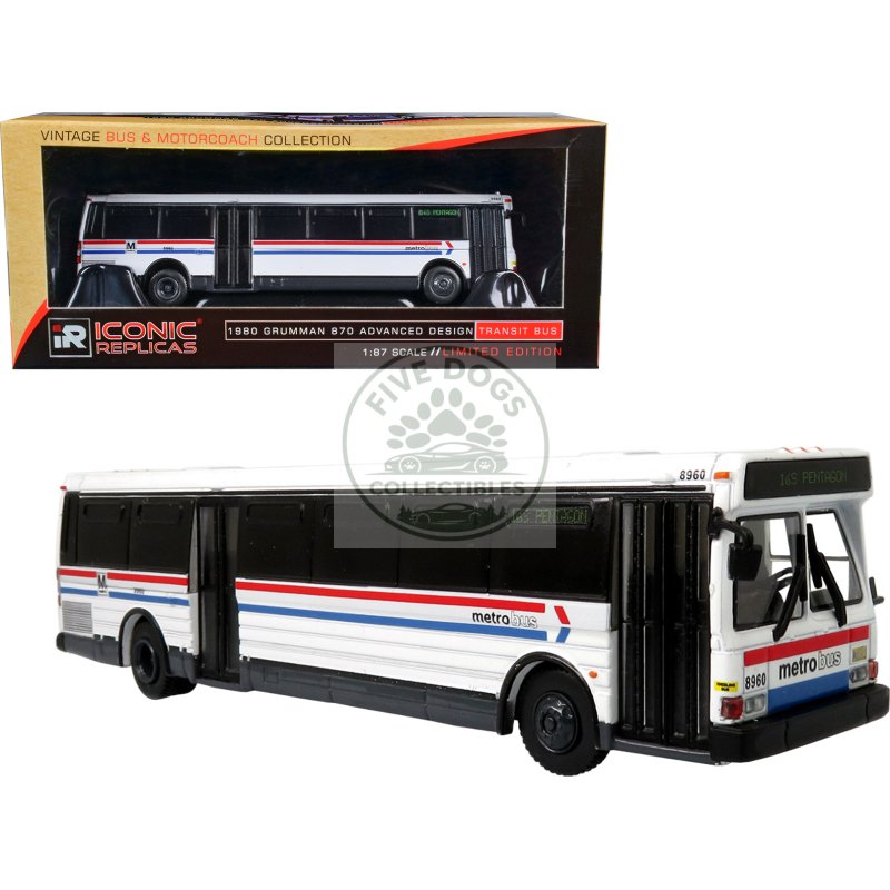 1980 grumman 870 advanced design transit bus wmata (washington metropolitan area transit authority) metro bus "16s pentagon" "vintage bus & motorcoach collection" 1/87 diecast model by iconic replicas