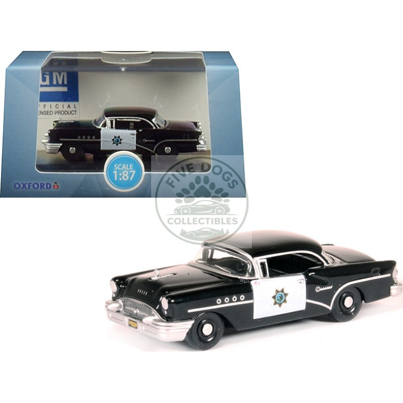1955 buick century "california highway patrol" (chp) black 1/87 (ho) scale diecast model car by oxford diecast
