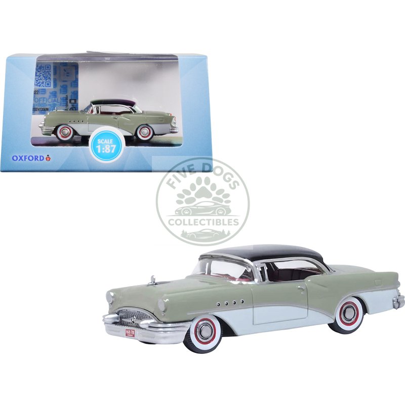 1955 buick century windsor gray and dover white with carlsbad black top 1/87 (ho) scale diecast model car by oxford diecast