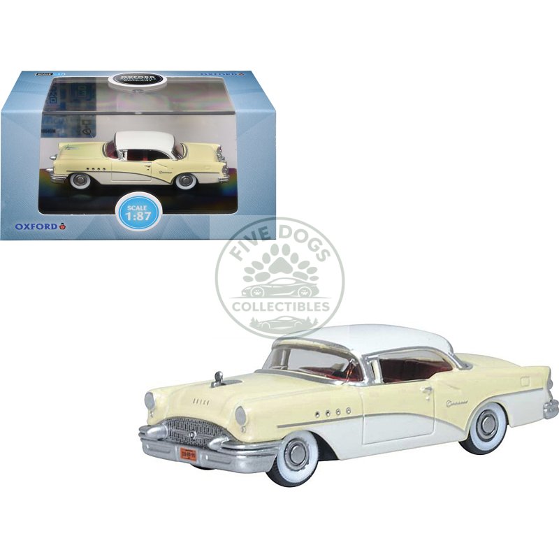 1955 buick century condor yellow and dover white with red interior 1/87 (ho) scale diecast model car by oxford diecast