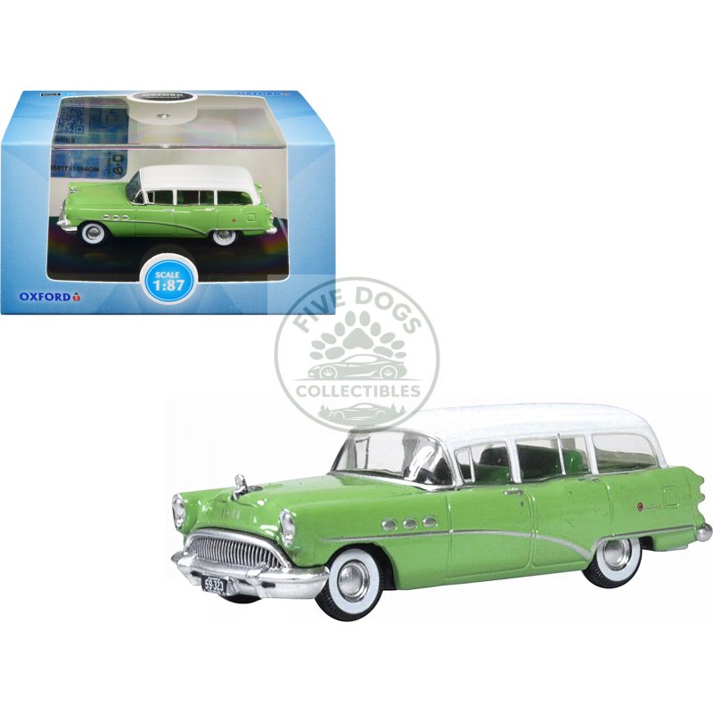 1954 buick century estate wagon willow green and white 1/87 (ho) scale diecast model car by oxford diecast