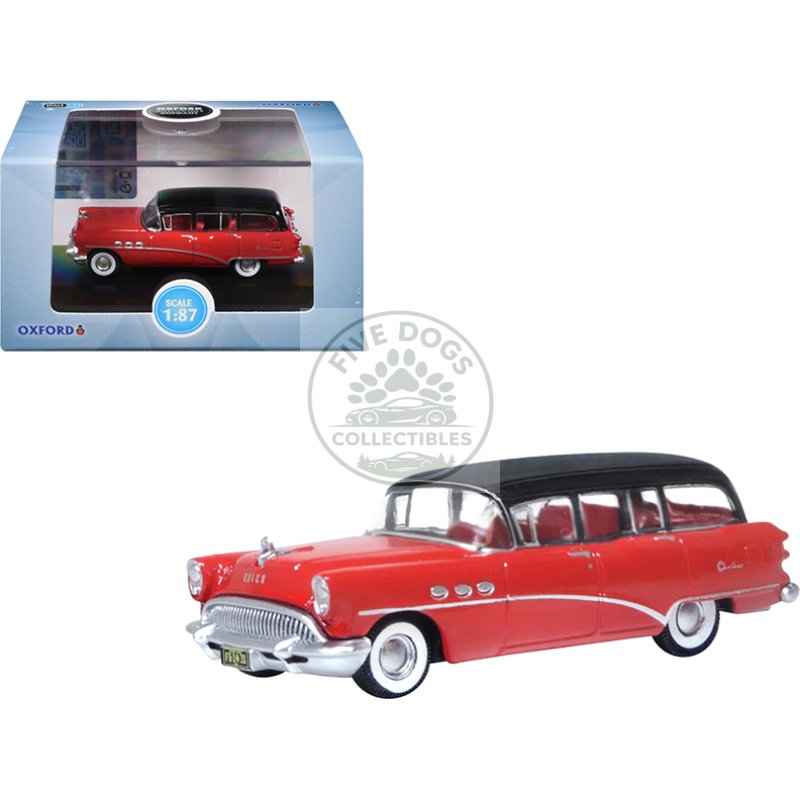 1954 buick century estate wagon matador red and carlsbad black with red interior 1/87 (ho) scale diecast model car by oxford diecast