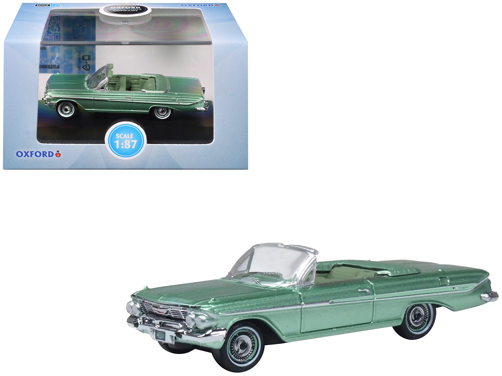 1961 chevrolet impala convertible arbor green metallic with green interior 1/87 (ho) scale diecast model car by oxford diecast 1961 chevrolet impala convertible arbor green metallic with green interior 1/87 (ho) scale diecast model car by oxford diecast