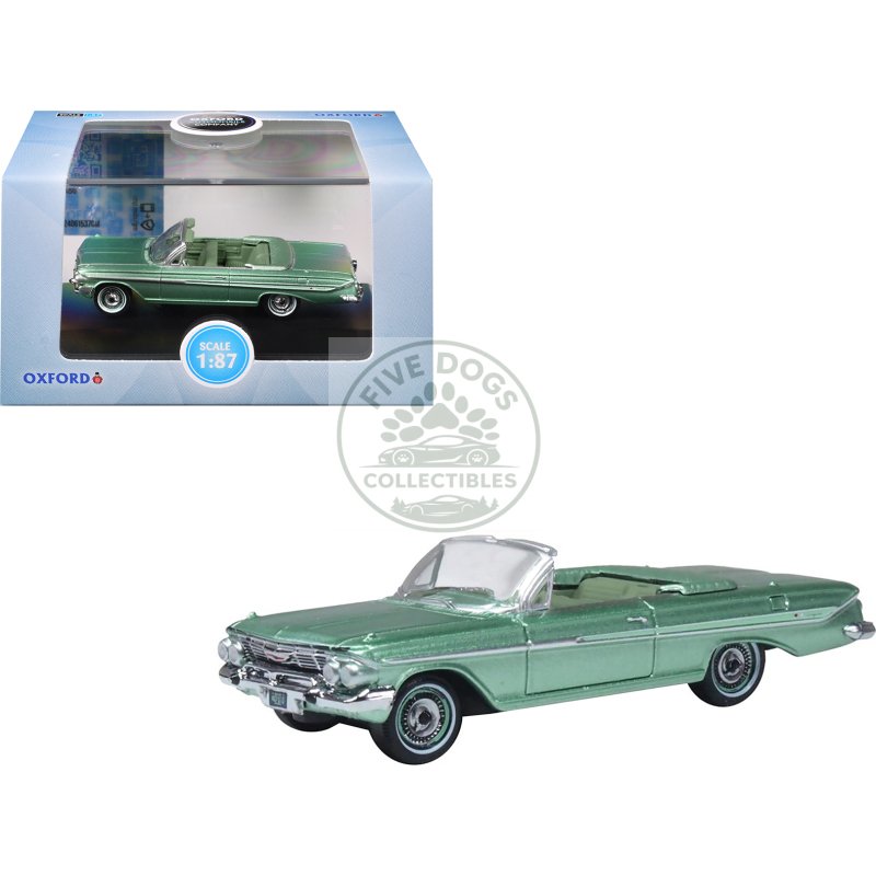 1961 chevrolet impala convertible arbor green metallic with green interior 1/87 (ho) scale diecast model car by oxford diecast