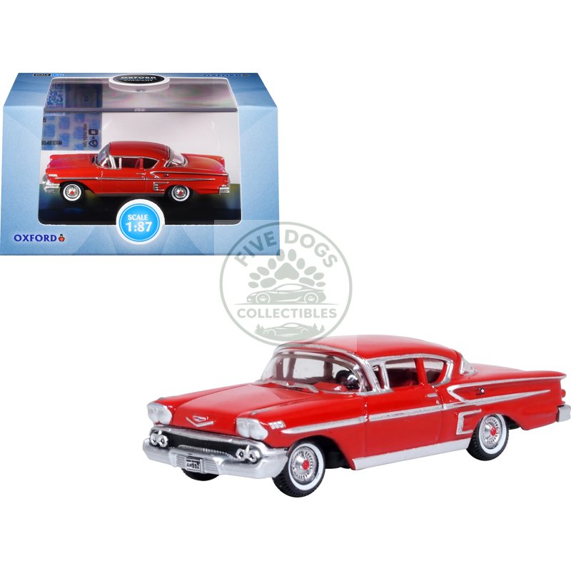 1958 chevrolet impala sports coupe rio red 1/87 (ho) scale diecast model car by oxford diecast