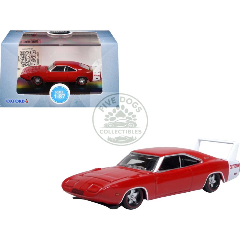 1969 dodge charger daytona red with white stripe 1/87 (ho) scale diecast model car by oxford diecast