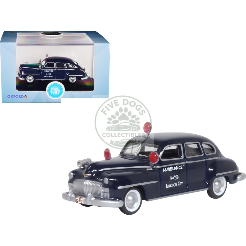 1946 desoto suburban ambulance dark blue "junction city ambulance" 1/87 (ho) scale diecast model car by oxford diecast