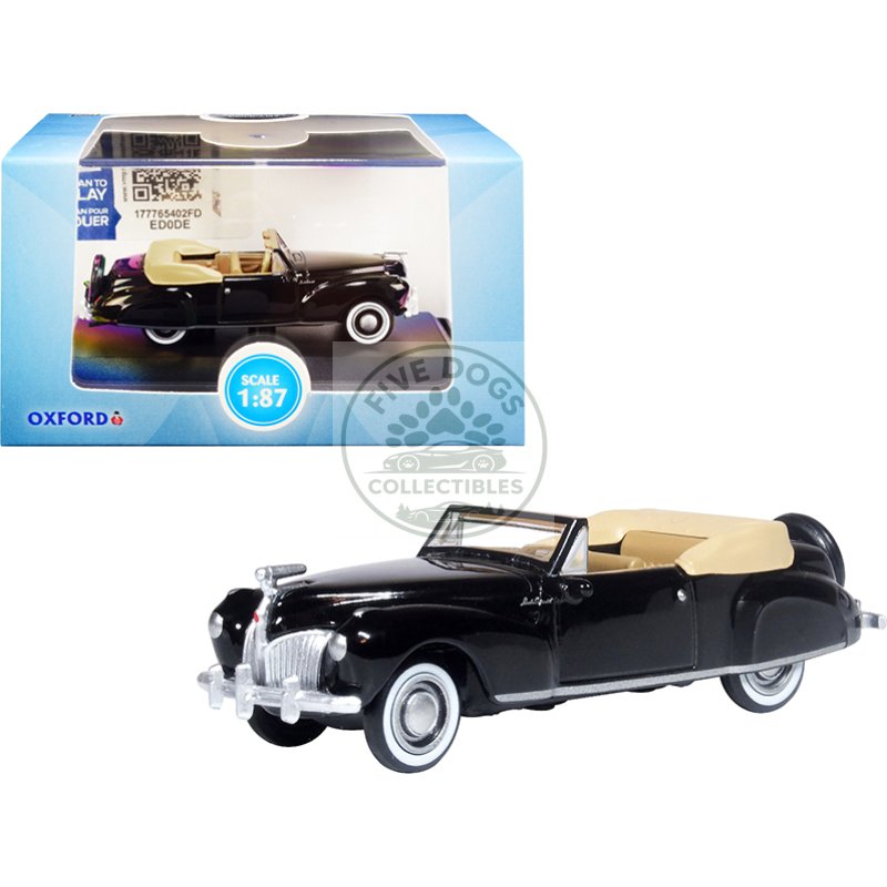 1941 lincoln continental convertible black with tan interior 1/87 (ho) scale diecast model car by oxford diecast