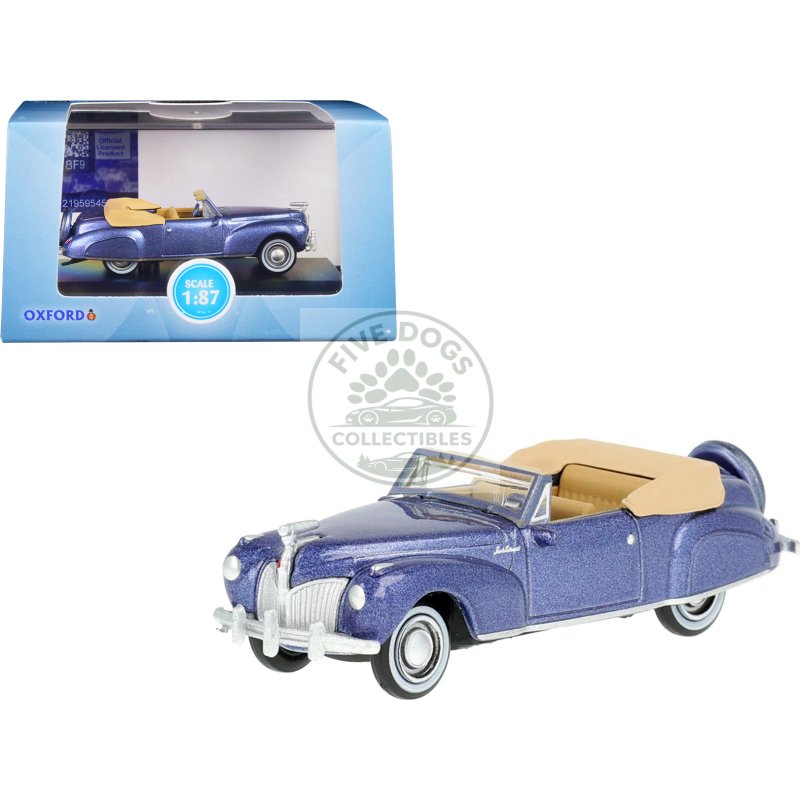 1941 lincoln continental convertible darian blue metallic with tan interior 1/87 (ho) scale diecast model car by oxford diecast