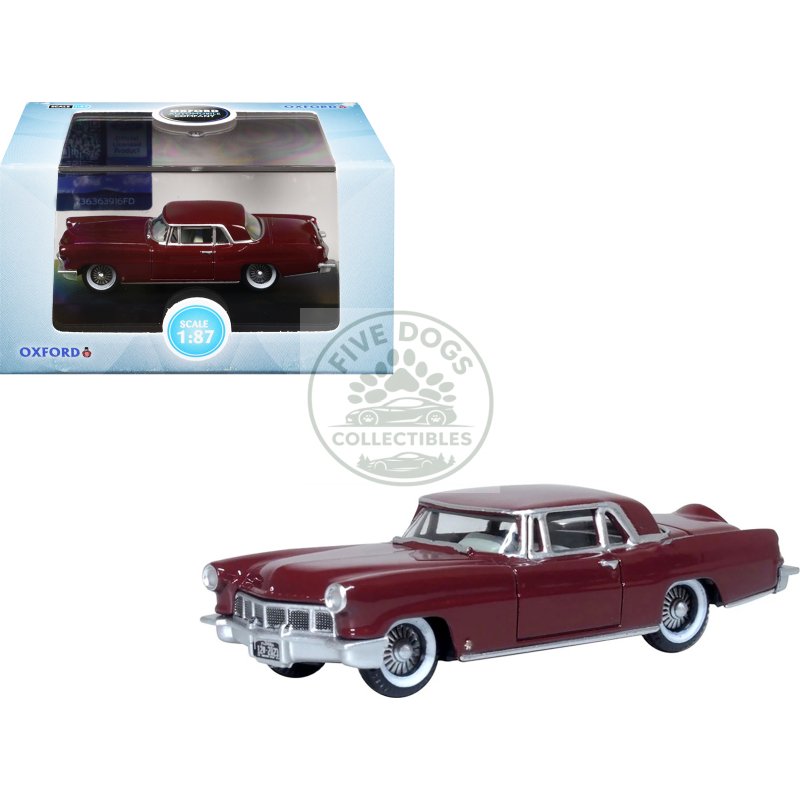 1956 lincoln continental mark ii dark red 1/87 (ho) scale diecast model car by oxford diecast