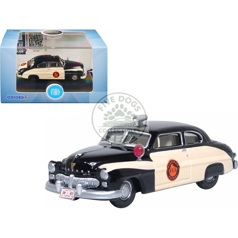 1949 mercury monarch police black and white "florida highway patrol" 1/87 (ho) scale diecast model car by oxford diecast